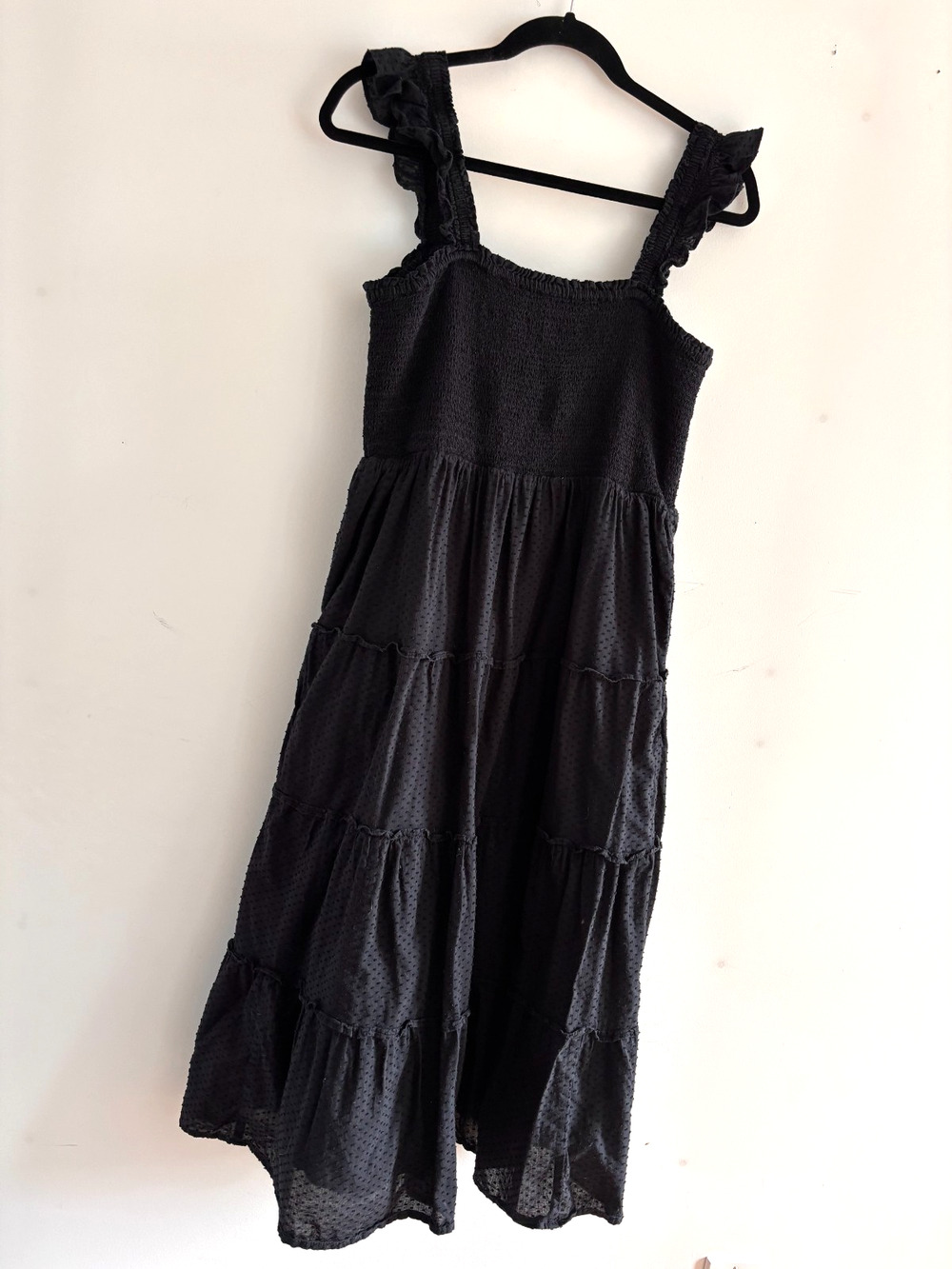J.Crew Re-Imagined Smocked Tiered Maxi Dress Black Cotton Med Whimsigoth Cottage